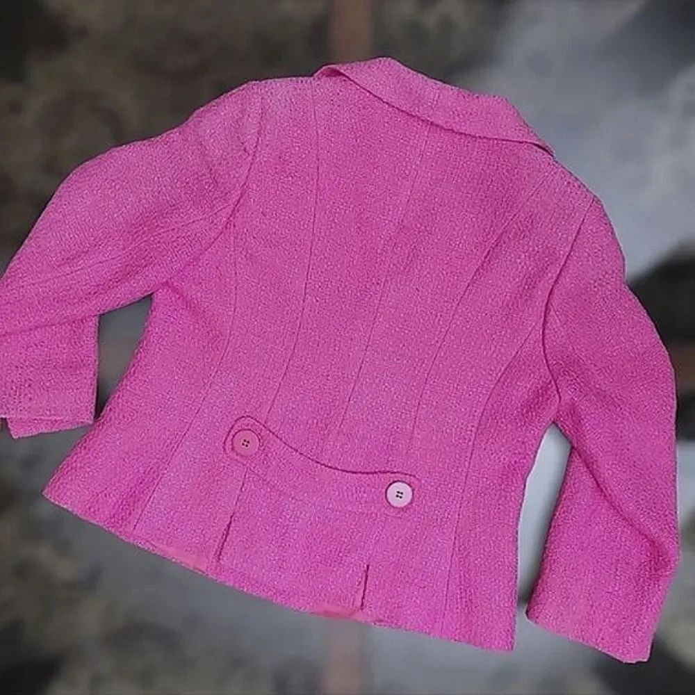 Vtg Y2K Planet fuschia bouclé wide collar blazer jacket - Picture 5 of 16
